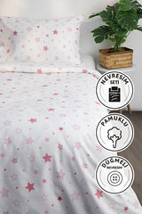 Pink Star Single Duvet Cover Set - Cotton Blend