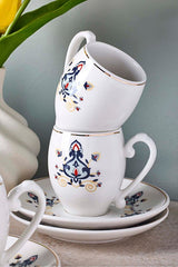 Porcelain Coffee Cup & Saucer Set - 6 Person, Traditional Motif