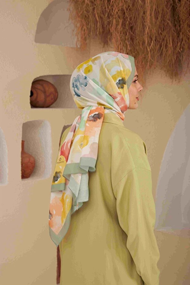 Châle Doux en Coton Fleurs de Confort - Vert Mousse