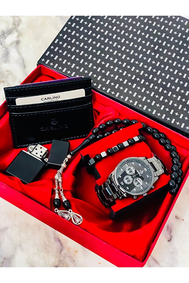 Men's Watch, Lighter, Card Holder, Tasbih, Bracelet Gift Set