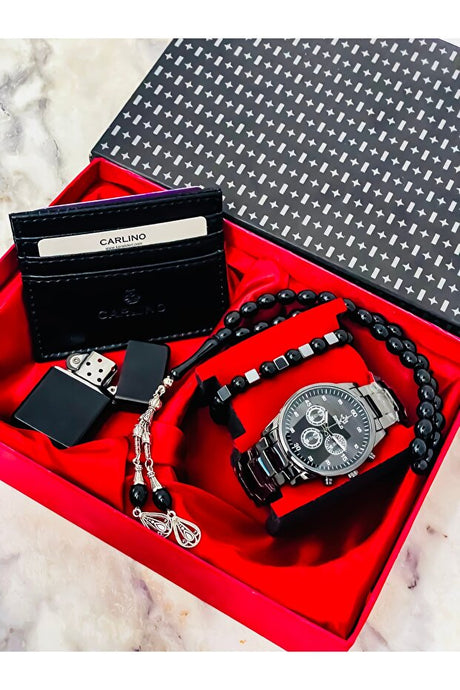 Men's Watch, Lighter, Card Holder, Tasbih, Bracelet Gift Set
