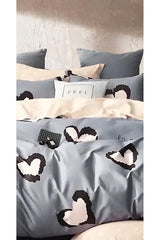 Double Duvet Cover Set - Dream Beige, Soft Cotton with Heart Pattern