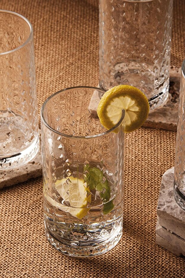 Marilyn dlouhé sklenice na pití - 450 ml, sada 4 kusů s diamantovou texturou