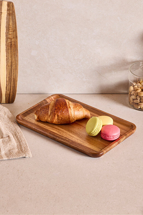 Acacia Wood Serving Tray - 28x18 cm Rectangular with Rounded Corners