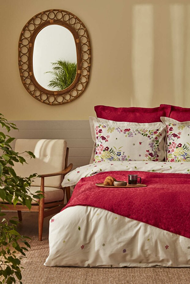Lisette 100% Cotton Double Bedding Set - Fuchsia (5-Piece)