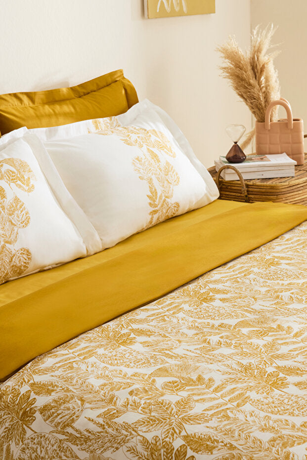 Orla 100% Cotton Double Duvet Cover Set - Yellow Pattern