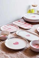 Hearts 10 Piece 4 Person Breakfast Set - Charming Pink Plaid Design