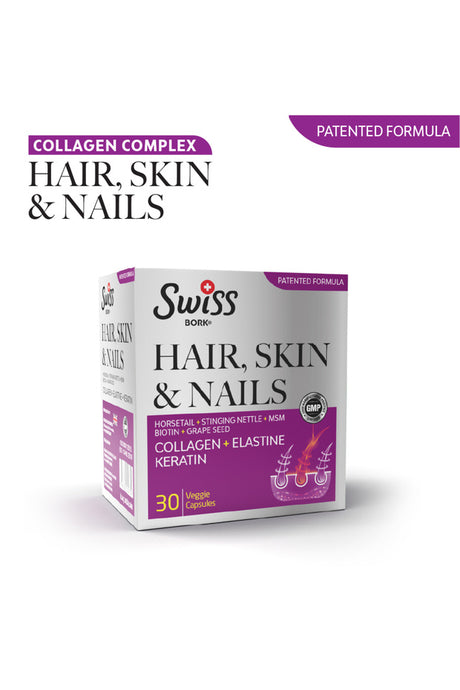 Swiss Bork Hair Skin Nails Supplement - Collagen Complex, 30 Veggie Capsules