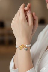 Natural Freshwater Pearl Bracelet with Initial H & Heart Charm