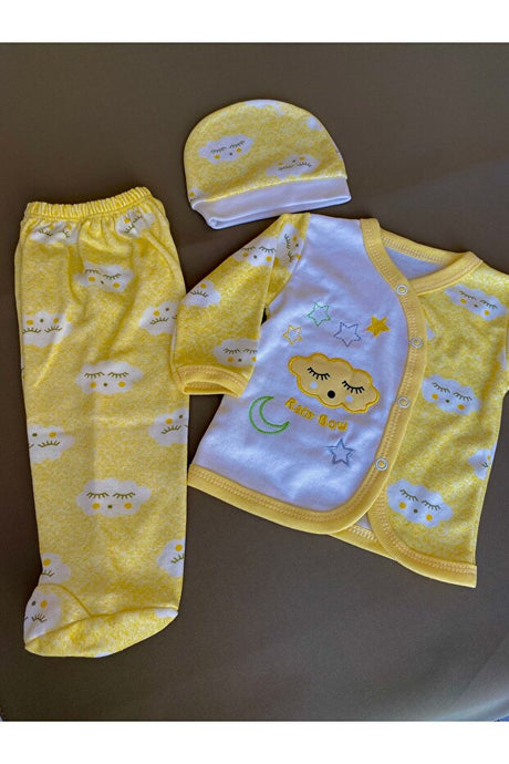 0-3 Months Baby Clothing Set - 3-Piece 100% Cotton Rainbow Cloud Design