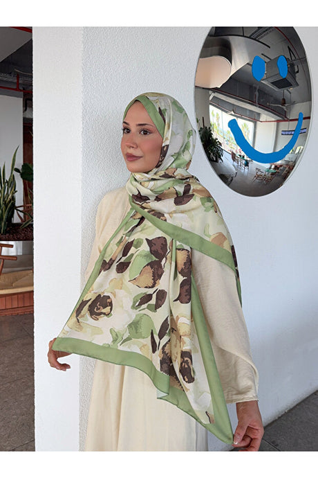 Patterned Cotton Soft Shawl - Green & Brown