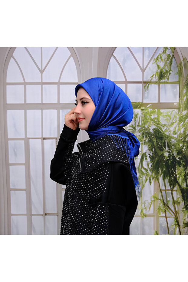 Silky Fringed Viscose Scarf - Royal Blue