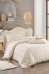 Double Cotton Duvet Cover Set - Buttoned & Tasseled