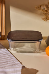 1100ml Square Glass Storage Container with Wood Lid