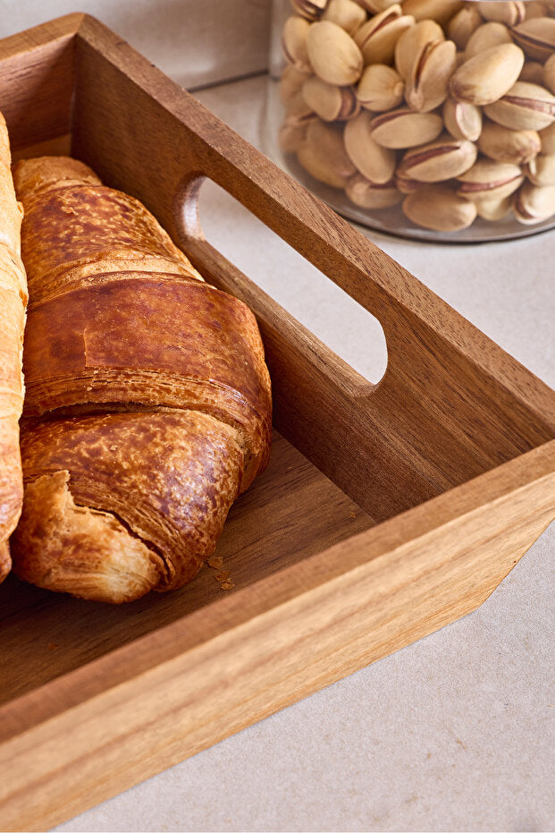 Acacia Wood Bread Basket - 20x20x6 cm Serving Tray