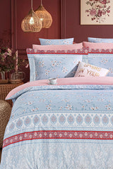 LORA BLUE Ensemble de Housse de Couette Double - 100 % Coton & Entretien Facile