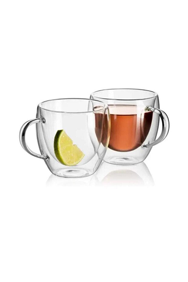 Professional Double Wall Insulated Glass Mugs with Handle - 3-Pack x 250ml