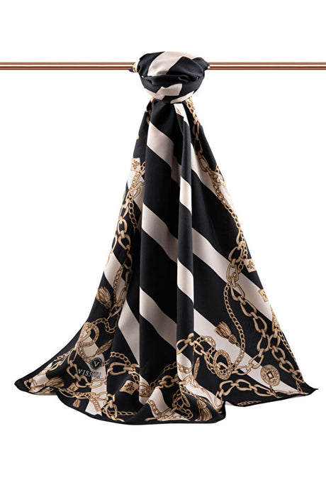 Luxury Medina Silk Shawl - Striped & Chain Pattern