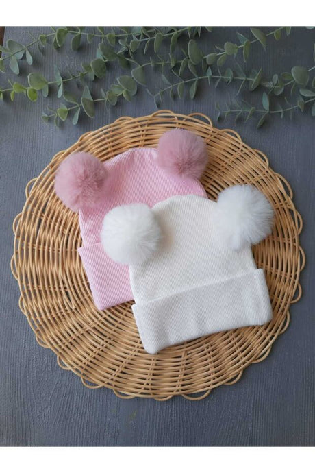 Baby Ribbed Beanie with Plush Pom-Poms