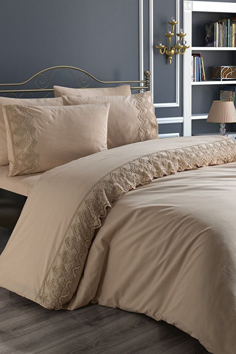 French Lace Cappuccino Duvet Cover Set - 200x220cm