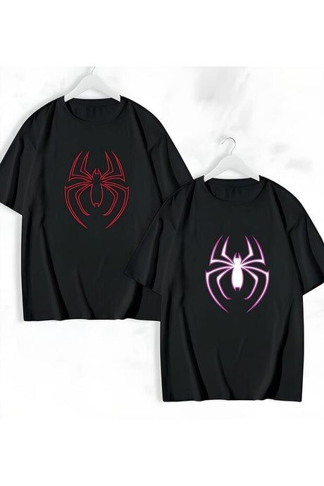 Unisex Spider Print Oversize T-Shirt Couple Set - 2-Piece