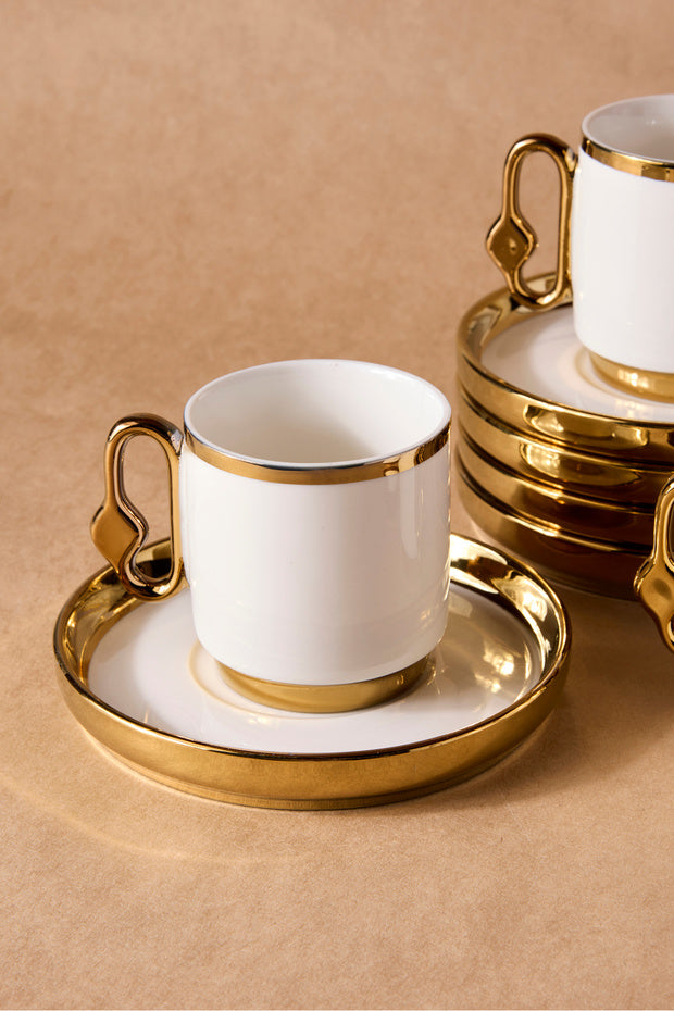 Gold Porcelain Coffee Cup & Saucer Set - 6 Person