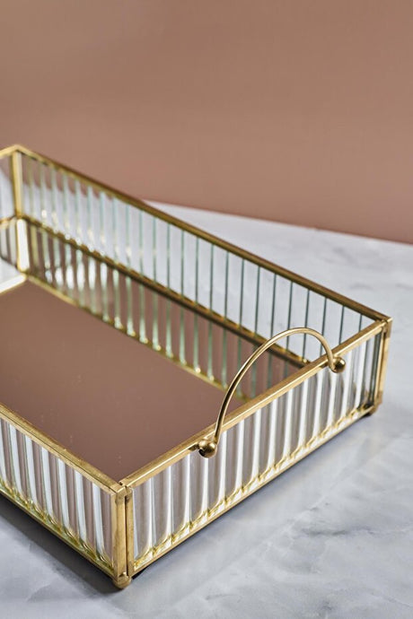 Gio Glass Mirrored Serving Tray - Fluted Design, 29x18 cm
