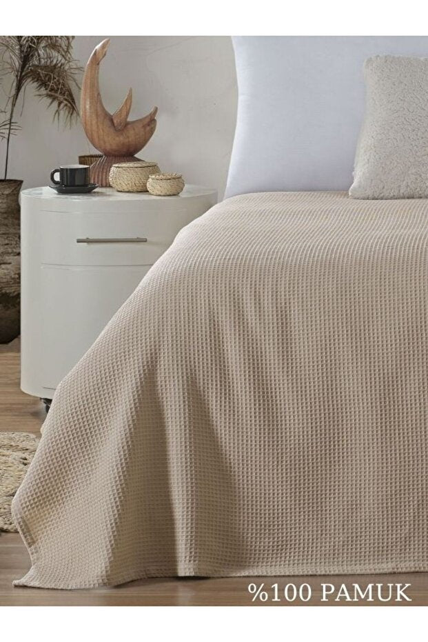 100% Organic Cotton Waffle Weave Single Bedspread 160x230cm