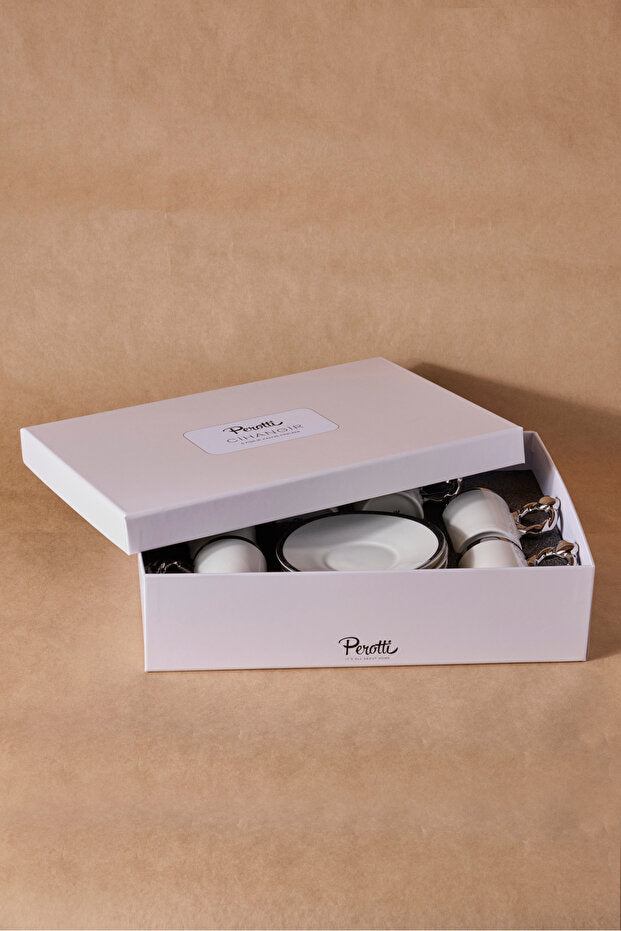 Elegant 6-Person Porcelain Coffee Cup Set with Silver Handles