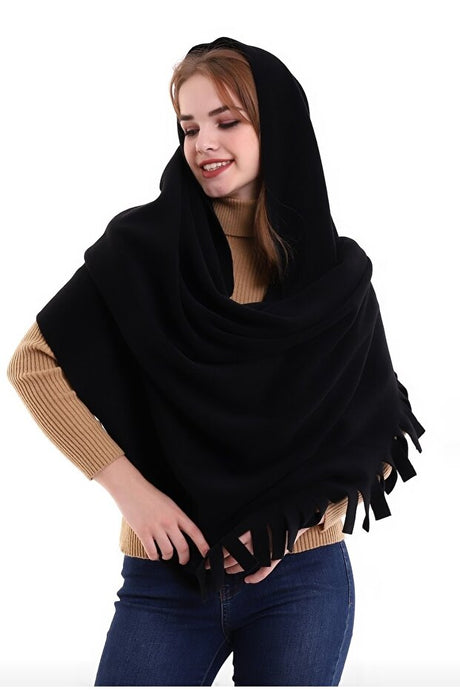 Soft & Warm Black Fleece Scarf Shawl - Oversized