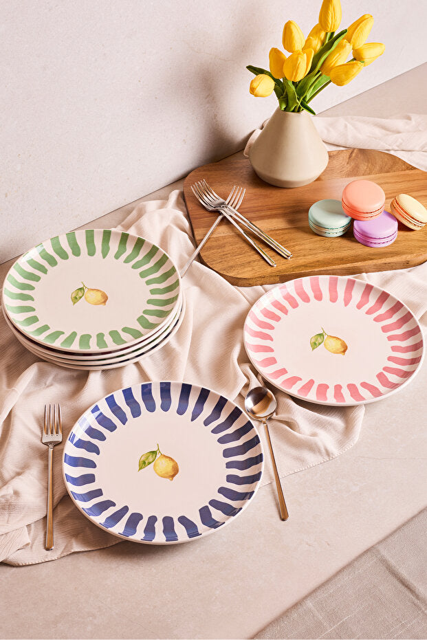 Lemon-Themed Dessert Plates - Set of 6 (21 cm)