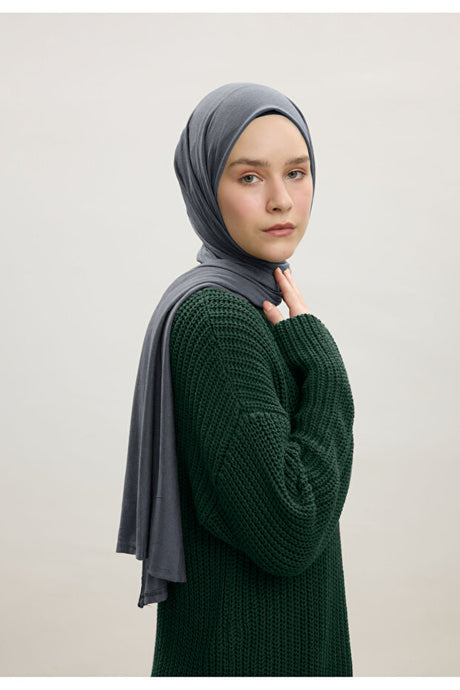 Women's Grey Viscose-Lycra Hijab Shawl