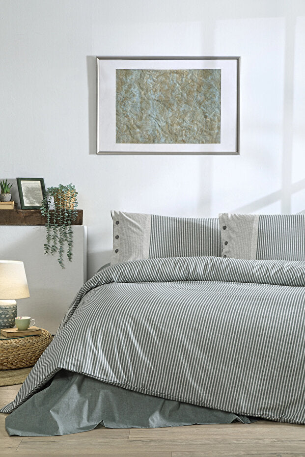 Natural Line Double Duvet Cover Set - 100% Cotton, Striped