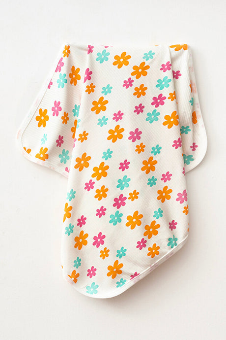 Floral White Natural Cotton Baby Blanket - 80x90 cm