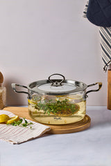 3.5 L Glass Cooking Pot with Elegant Silver Handles