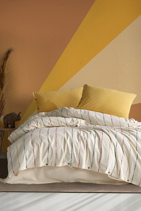 Iris 100% Cotton Vintage Striped King Size Duvet Cover Set