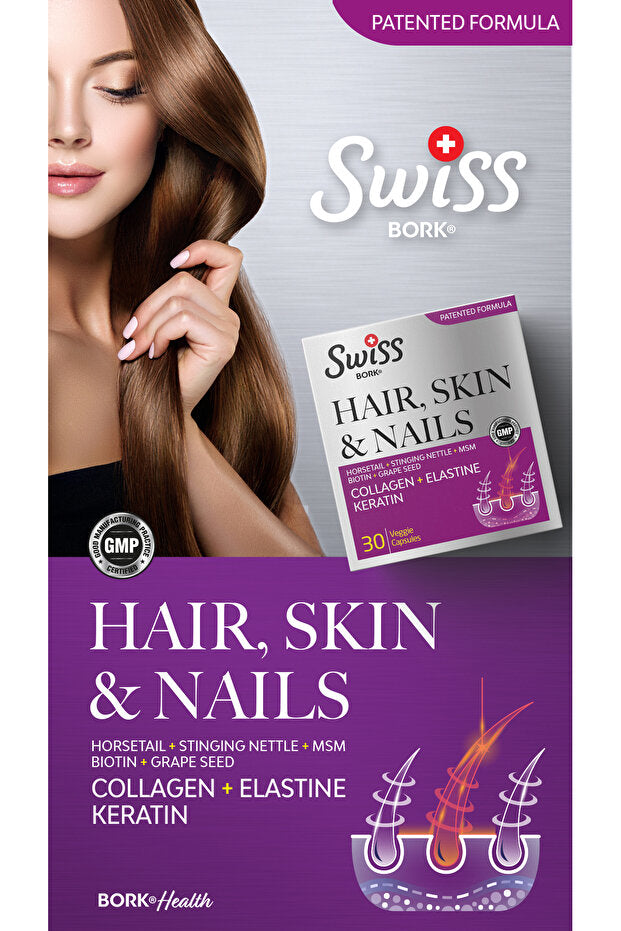 Integratore Swiss Bork per Capelli, Pelle e Unghie - Complesso di Collagene, 30 Capsule Vegetali