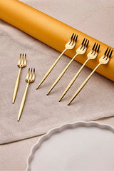 Elegant Gold Stainless Steel Cocktail Forks - Durable 6-Piece Set