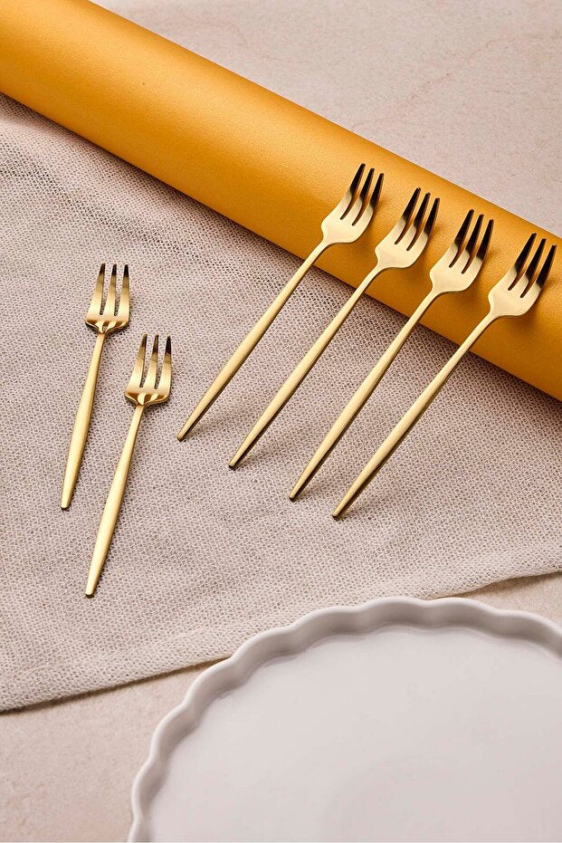 Elegant Gold Stainless Steel Cocktail Forks - Durable 6-Piece Set