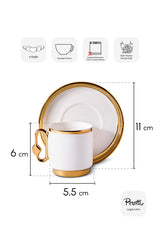 Gold Porcelain Coffee Cup & Saucer Set - 6 Person