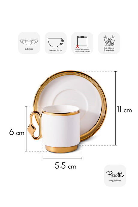 Gold Porcelain Coffee Cup & Saucer Set - 6 Person