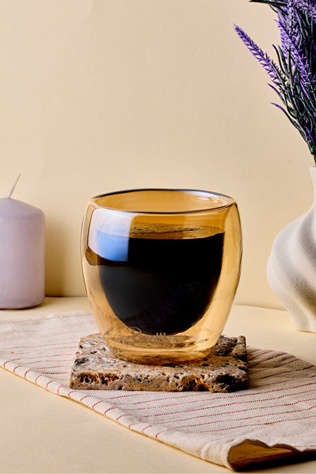 Stylish Double Wall Amber Glass Tumbler - 250ml for Hot & Cold Drinks