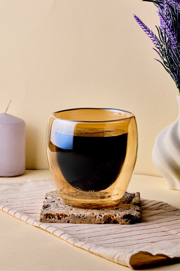 Stylish Double Wall Amber Glass Tumbler - 250ml for Hot & Cold Drinks