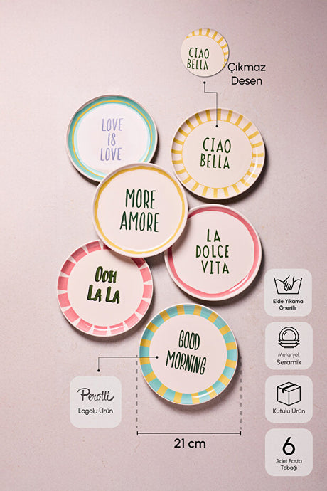 La Dolce Vita Inspired Pasta Plate Set - 21cm, Set of 6