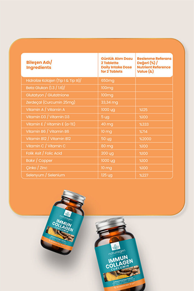 Tablettes Immun Collagène Curcumin - 30 Comptes pour l'Immunité
