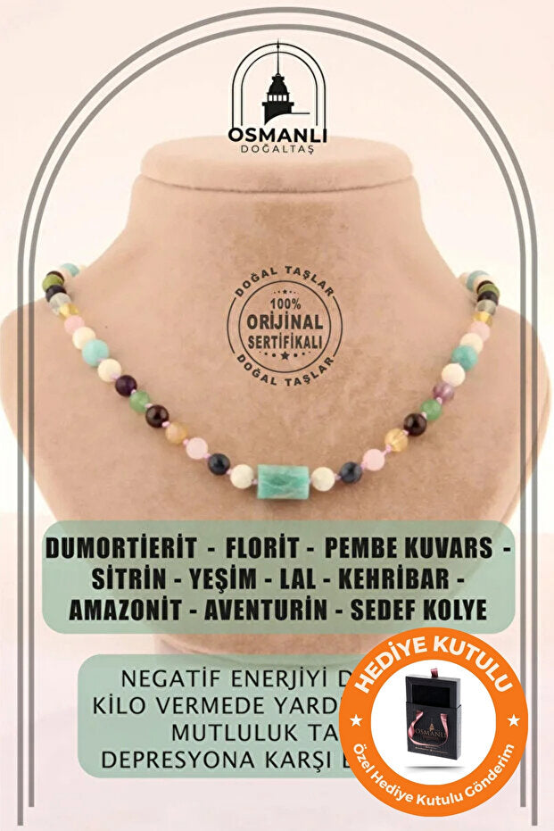 42cm Multi-Stone Natural Gemstone Necklace - Certified Original