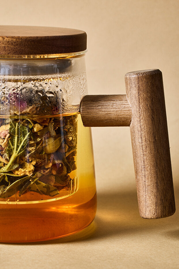 Borosilicate Glass Tea Infuser Mug with Acacia Wood Handle - 500ml