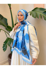 Retro Floral Cotton Soft Shawl - Blue & White