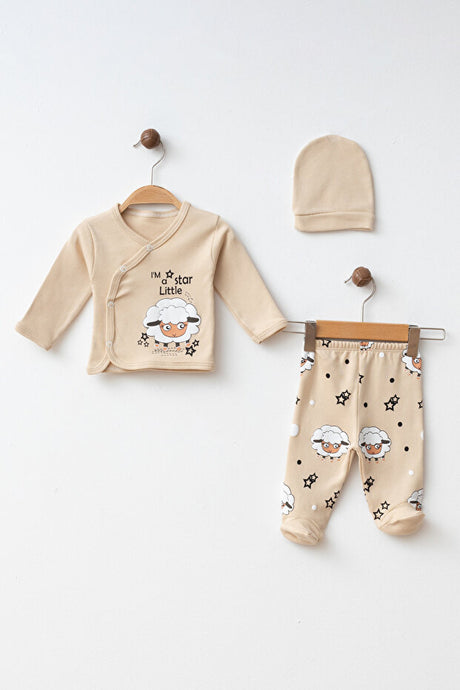 Newborn 0-3 Months 3-Piece 100% Cotton Baby Clothing Set - Little Lambs
