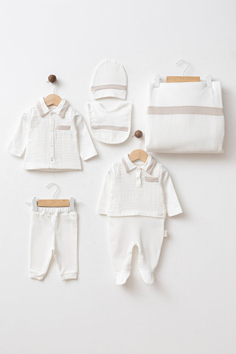 Newborn 6-Piece Muslin Hospital Exit Set with Fiber-Filled Blanket